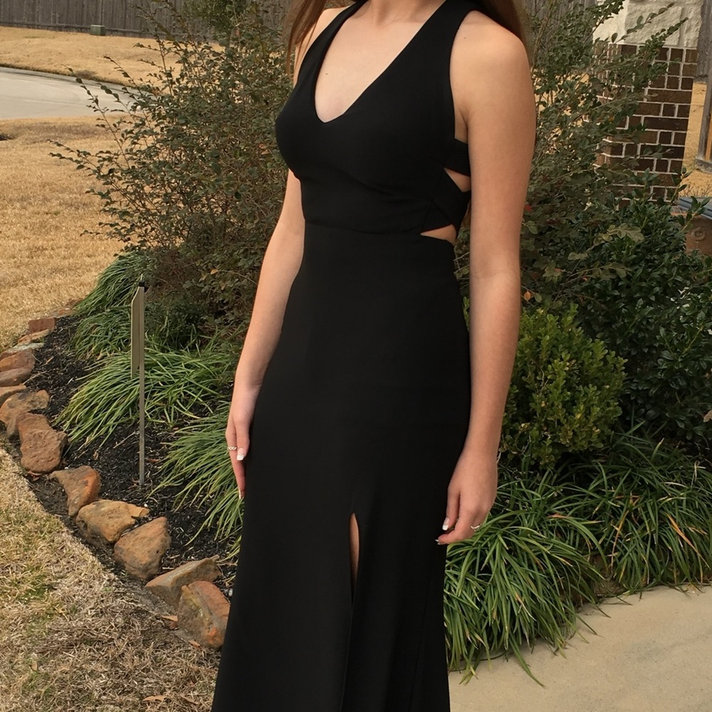 Black Backless Sheath Dress with Cut Out V-neck